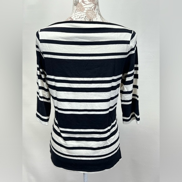 CYNTHIA ROWLEY Black and‎ Ivory striped boat neck top size L. - Picture 3 of 10